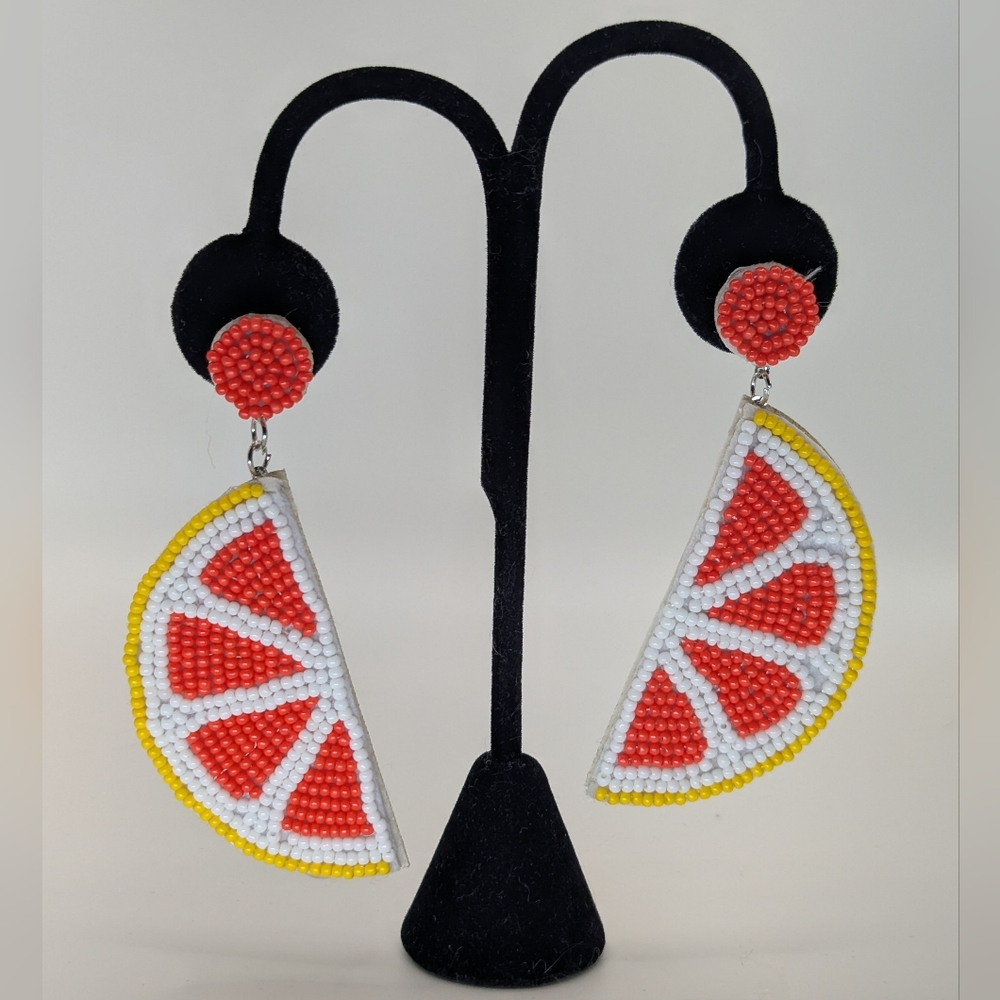 Beaded Grapefruit Dangle Earrings